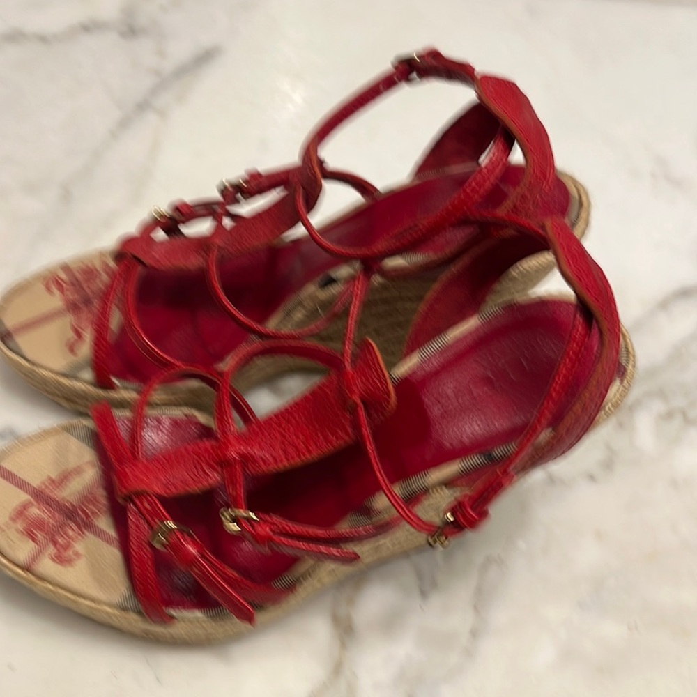 Burberry wedges ankle strap 5 inch heel in like new condition all leather upper